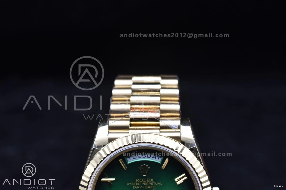 Black Green 40 President V4 Bracelet Weight) on 904L Steel YG A2836 QF Dial Edition (Gain DayDate Best 0118